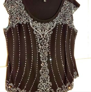 Dressbarn Women's Size 16 Black & Silver formal beaded and sequined 42" bust